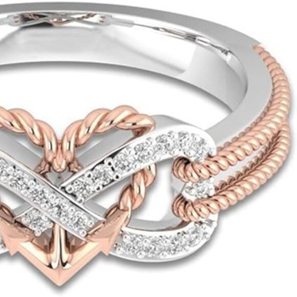 Size 6 Unique Crystal Infinity Anchor 18K Rose Gold Plated Rope Promise Ring - Picture 4 of 4